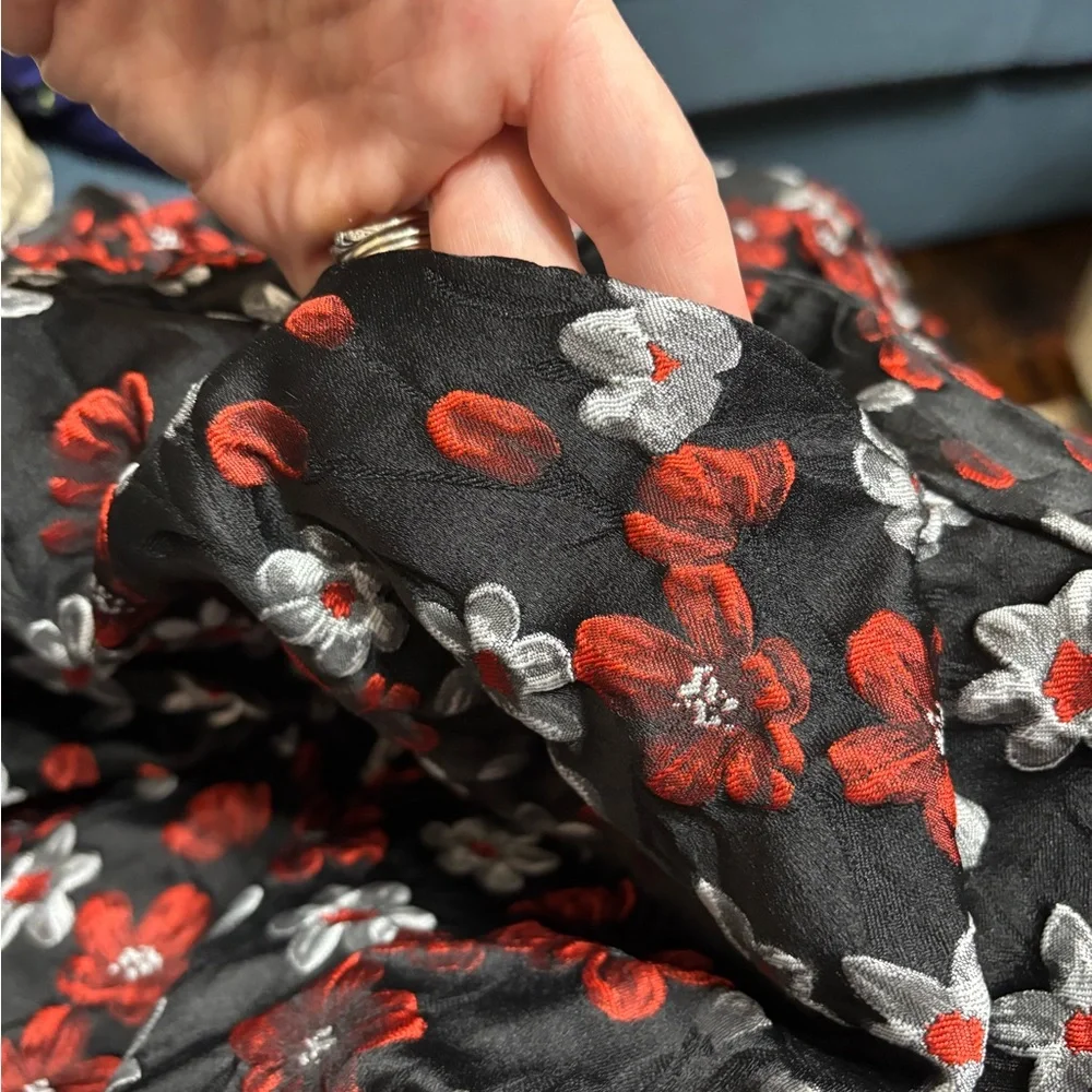 Adrianna Papell Black Dress with Red Floral Accents - Picture 4 of 10